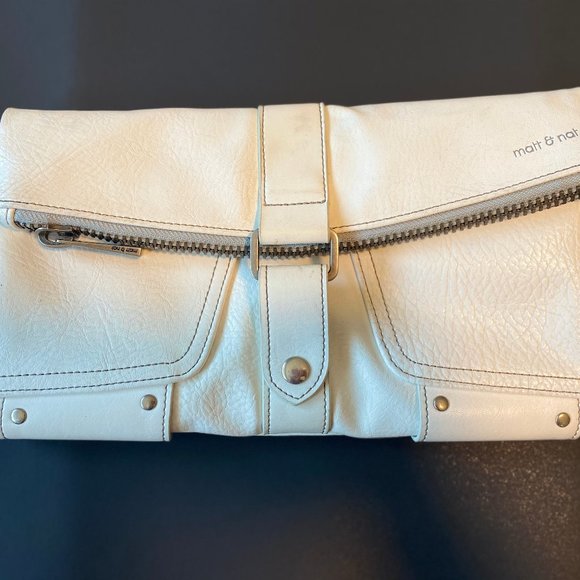 MATT & NAT Vegan Leather White Clutch Bag Purse - Picture 1 of 7